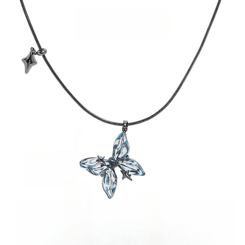 Bliss Fly Mirage Blue Butterfly Sautoir, Resin, Cubic Zirconia and Copper