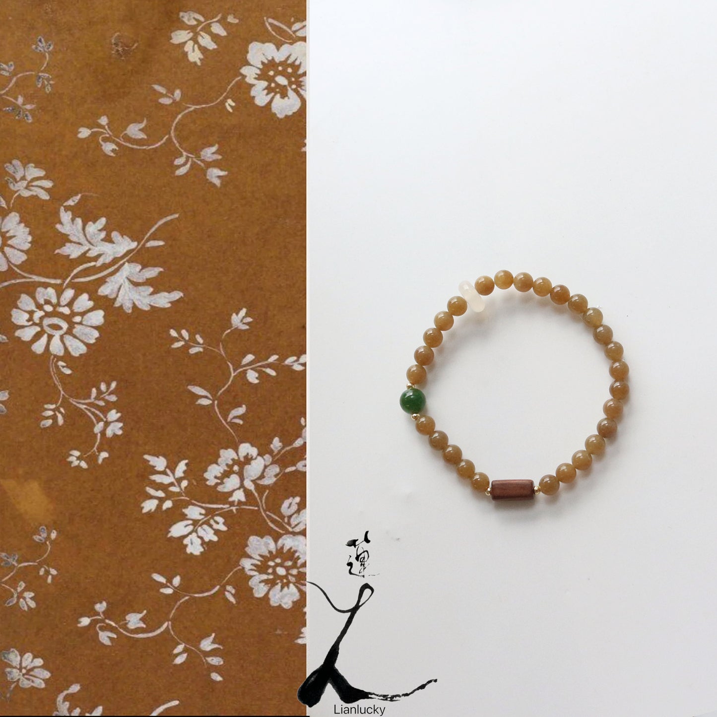 New arrivals Sugar Material Hetian Jade Bracelet with Natural Wood Beads | Vintage Style