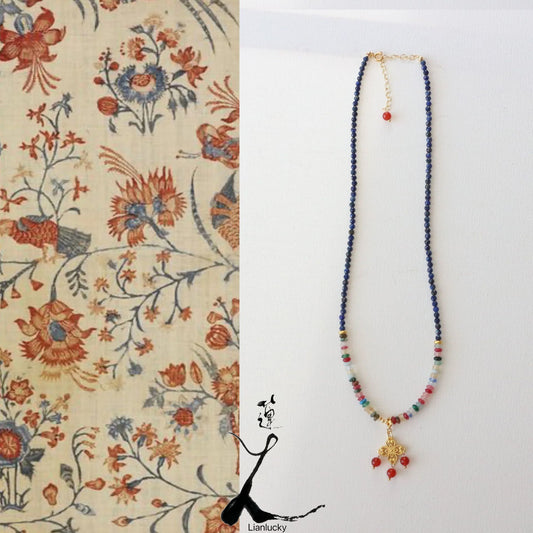 New arrivals New Chinese Style Necklace with Lapis Lazuli Pendant | Colorful Natural Stone Sweater Chain