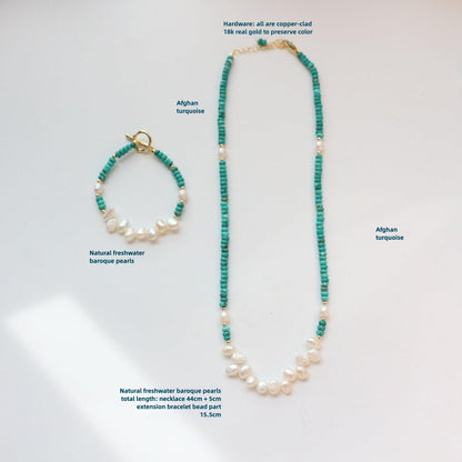 Vintage Turquoise & Baroque Pearl Necklace – Unique Beaded Jewelry Creation