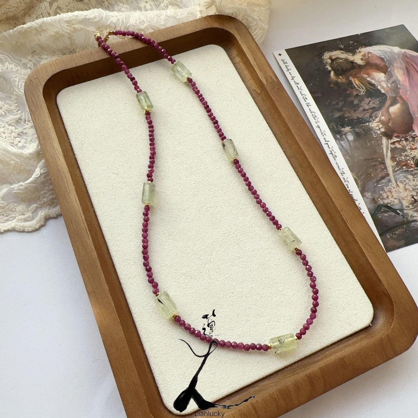 Fuchsia Natural Stone Beaded Necklace - Handmade Niche Choker for Collarbone