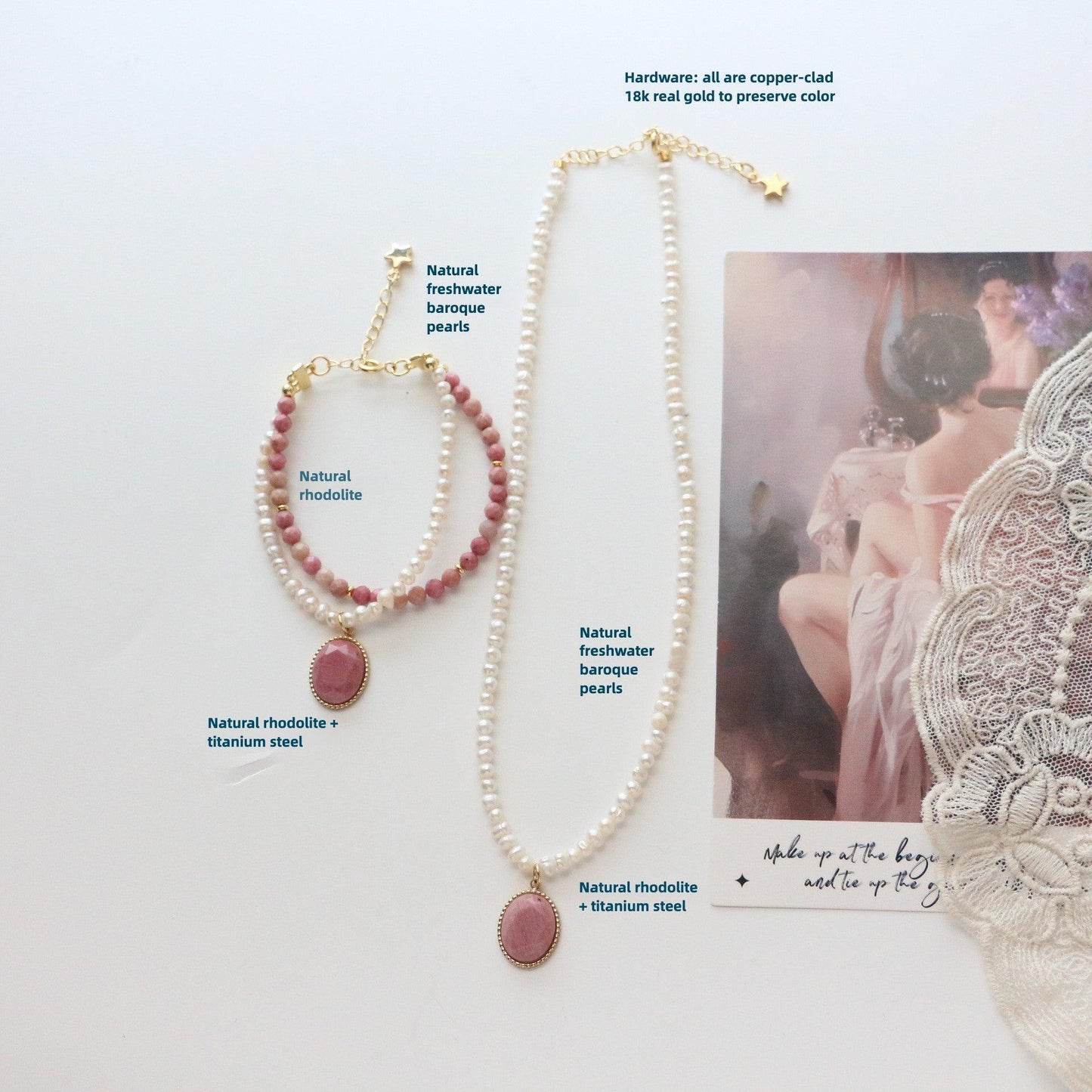 Red Lace Agate Double-Layer Beaded Bracelet and Necklace Set