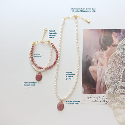 Red Lace Agate Double-Layer Beaded Bracelet and Necklace Set