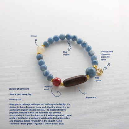 Slow Life Zen Five Elements Beaded Bracelet – Citrine, Blue Crystalline Stone, Imperial Sand Incense String