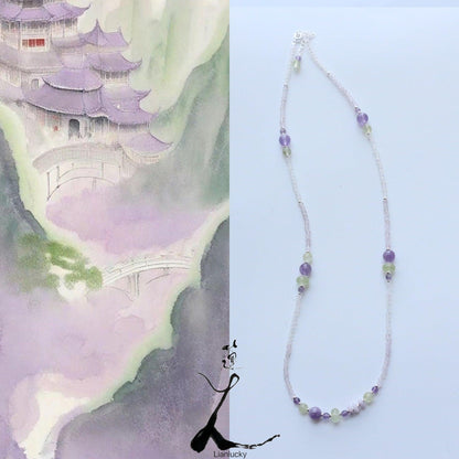 Sweet Purple Crystal Necklace | Natural Stone Beaded Chain | New Trendy Unique Style