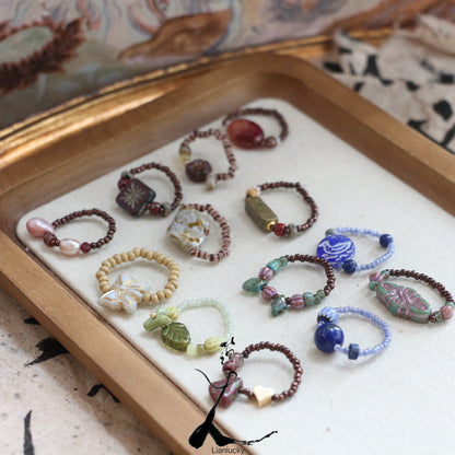 New arrivals Vintage-Inspired Beaded Ring with Czech Glass Seed Beads | Handmade Elastic Band