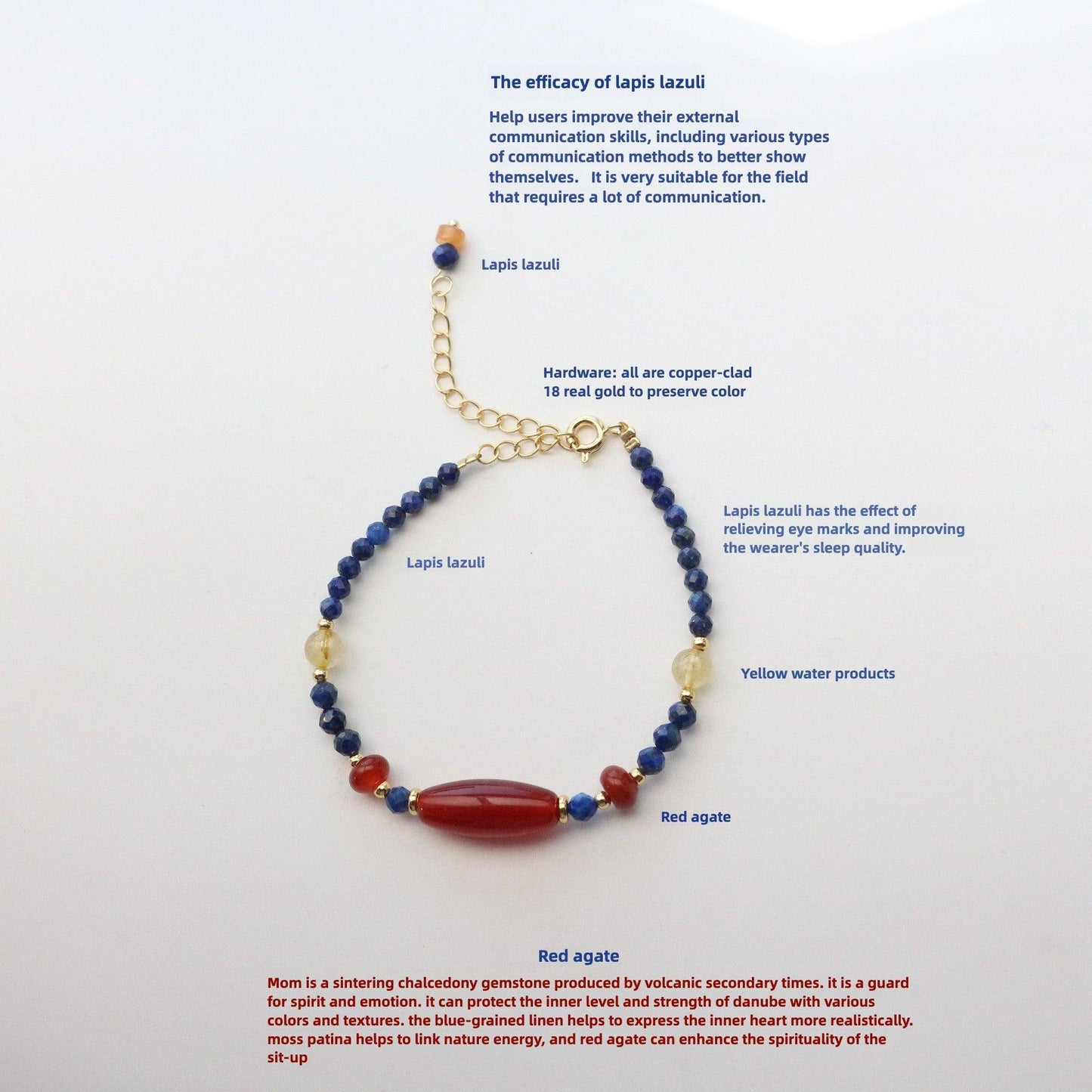 Vintage Red Agate & Yellow Crystal Beaded Ring – New Chinese Dunhuang Style Lapis Lazuli Bracelet Collection