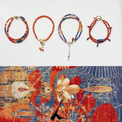 New Dunhuang Series Vintage Style Orange-Red Agate & Blue Natural Stone Beaded Bracelet