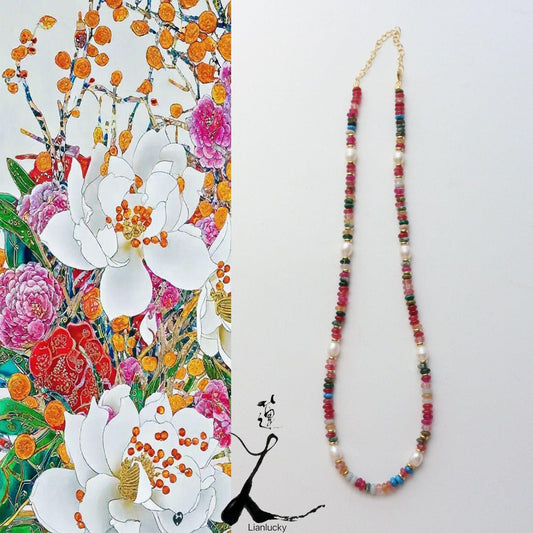 Vintage-Style Colorful Natural Stone Crystal Beaded Necklace and Bracelet Set