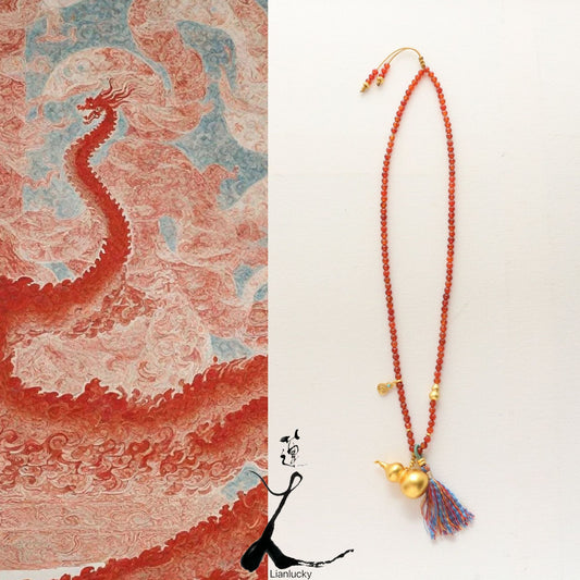 Retro new Chinese style adjustable rope-knitted gourd tassel natural red agate necklace