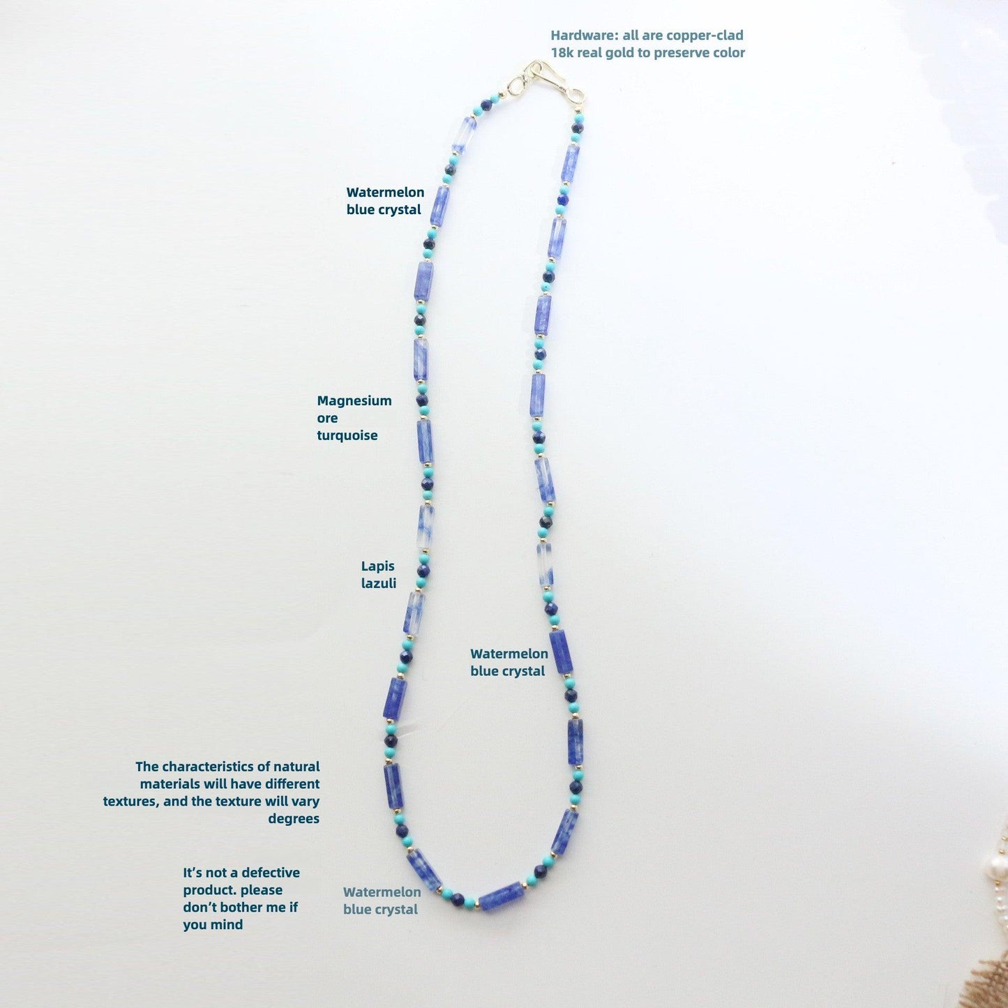 Vintage Turquoise & Crystal Blue Natural Stone Long Necklace – Cuban Style