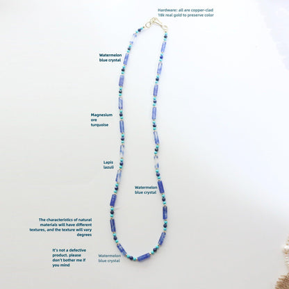 Vintage Turquoise & Crystal Blue Natural Stone Long Necklace – Cuban Style