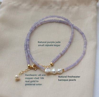 New Original Natural Stone Amethyst Beaded Necklace - Choker and Neck Chain