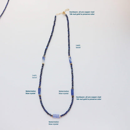 Natural Stone Blue Crystal & Lapis Lazuli Short Necklace – Unique Beaded Necklace for Elegant Style