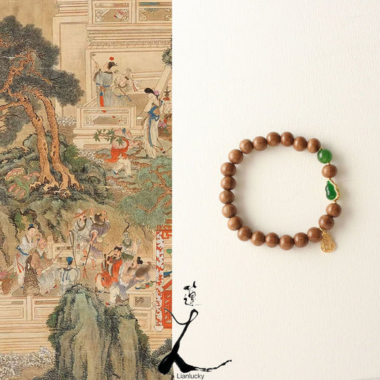 New arrivals Wooden Fragrant Six-Path Wood Bead Bracelet with Emerald Chalcedony Gourd Pendant