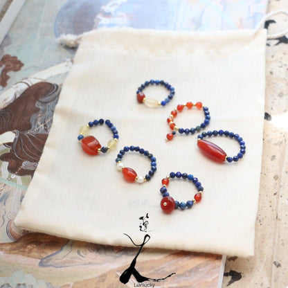 Vintage Red Agate & Yellow Crystal Beaded Ring – New Chinese Dunhuang Style Lapis Lazuli Bracelet Collection