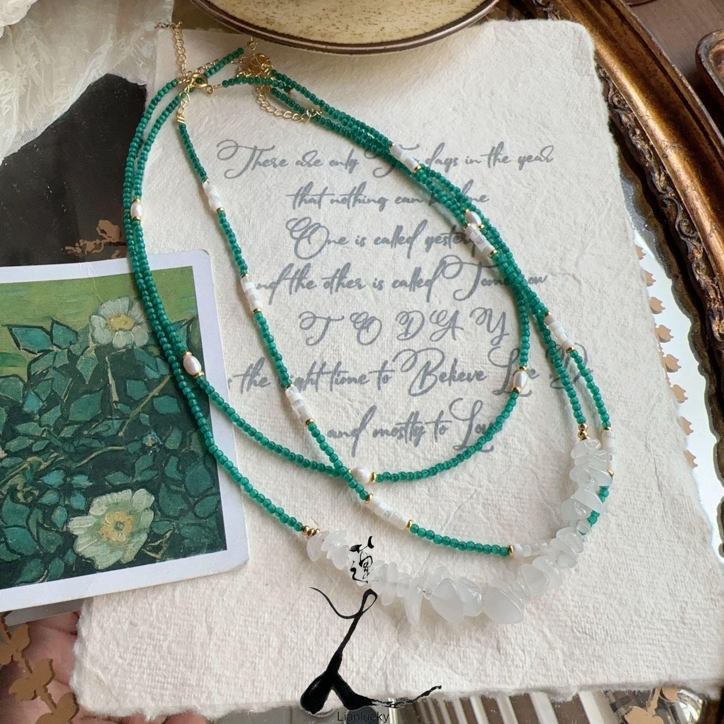 New Chinese Green Natural Stone Beaded Necklace - Niche Ethnic Style Collarbone Chain