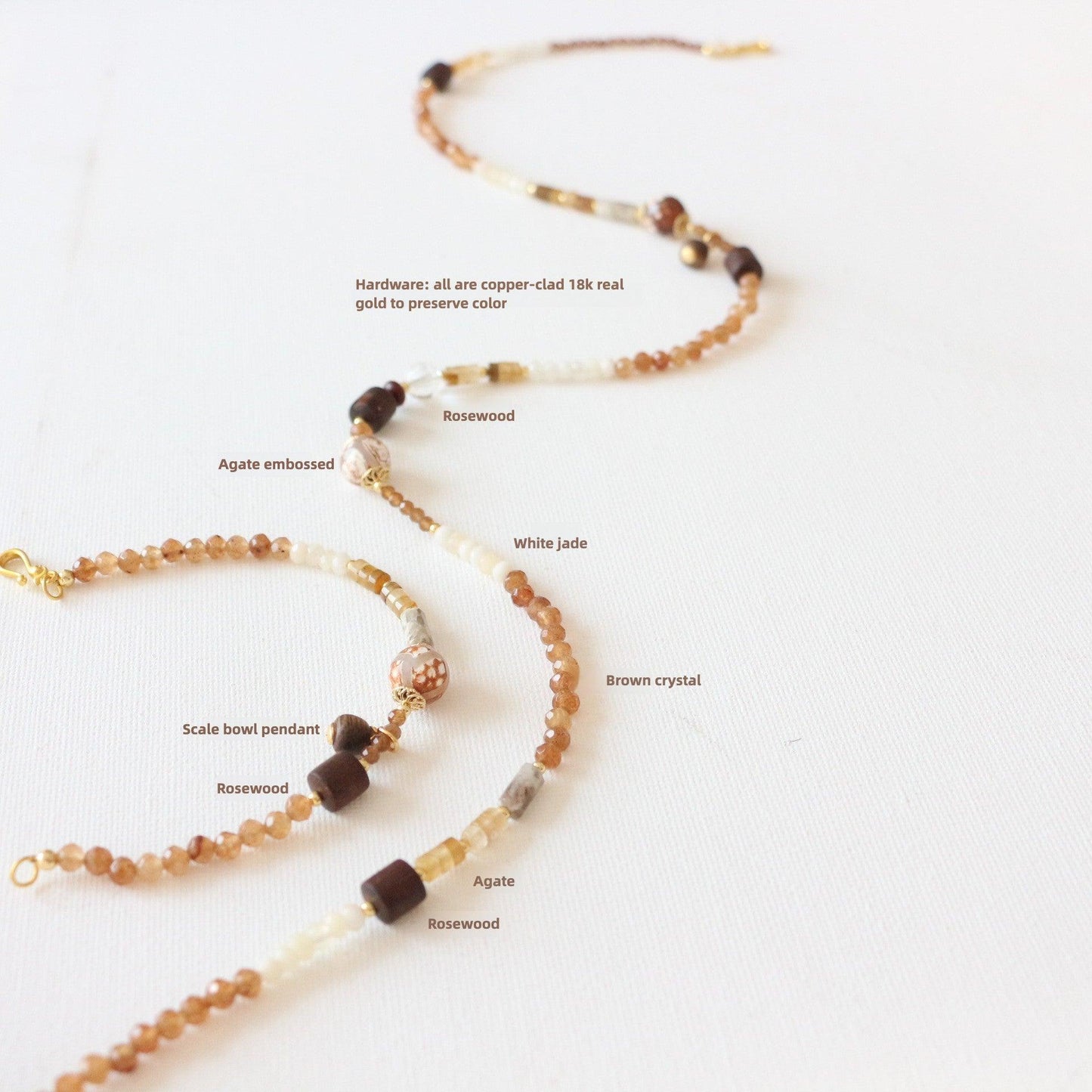 Chinese Style Necklace Dunhuang Color Rosewood Agate Tea Crystal Natural Stone Beaded Bracelet - Versatile Jewelry Set