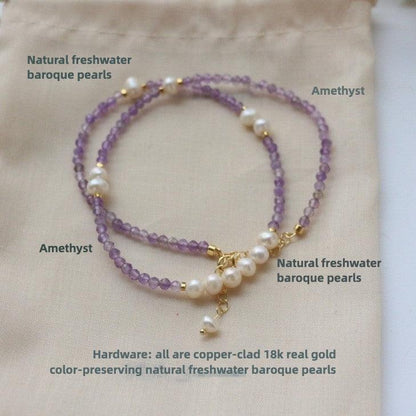 New Original Natural Stone Amethyst Beaded Necklace - Choker and Neck Chain