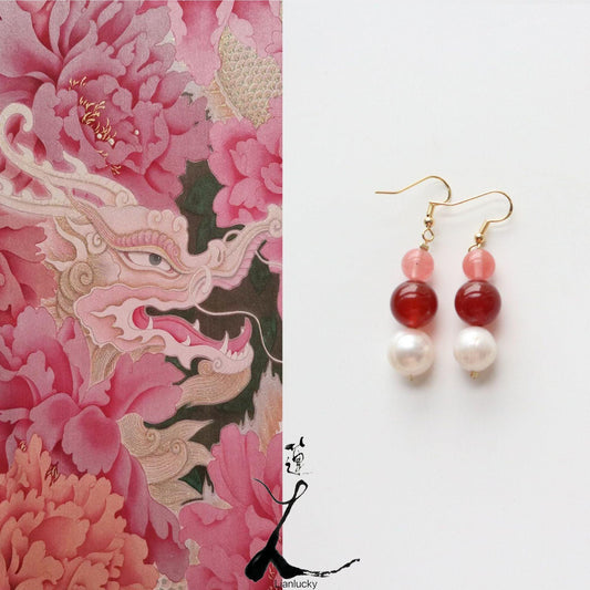 Freshwater Natural Pearl Ear Hooks | Minimalist Red Agate Handmade Earrings