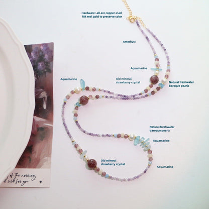 Amethyst Aquamarine Strawberry Crystal Necklace – Handcrafted Elegant Statement Jewelry