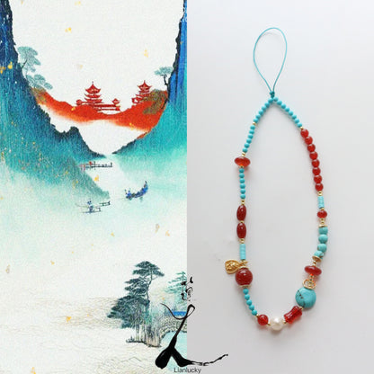 New arrivals Red Agate Handmade Beaded Turquoise Wrist Strap Phone Charm