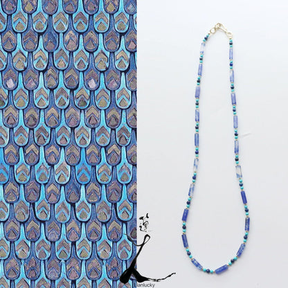 Vintage Turquoise & Crystal Blue Natural Stone Long Necklace – Cuban Style