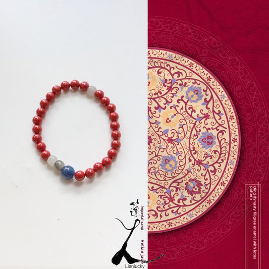 New arrivals Empire Sand Vermilion Raw Mineral Red Round Bead & Blue Crystal Bracelet