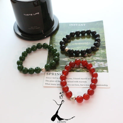 Red Agate 7A Grade Black Agate Beaded Bracelet – A Unique Chalcedony Jewelry Piece