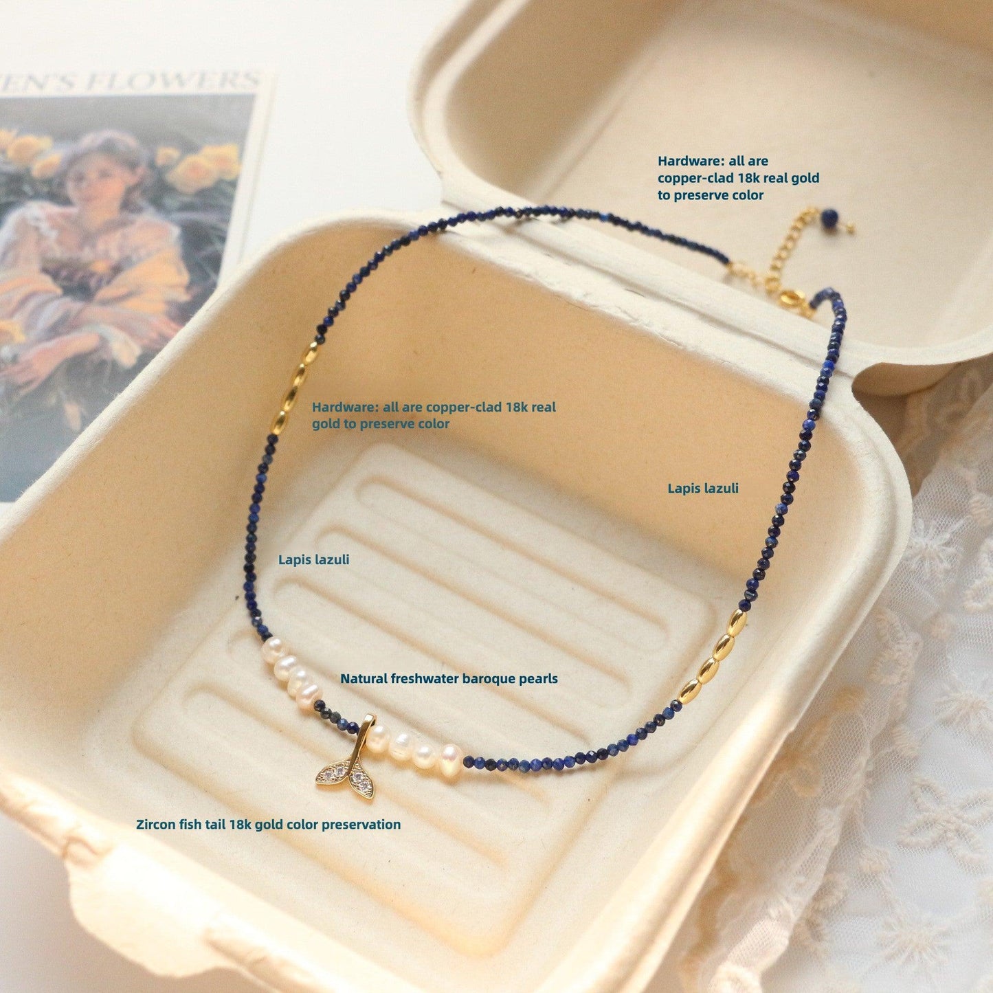 Niche Vintage Natural Stone Lapis Lazuli Beaded Necklace