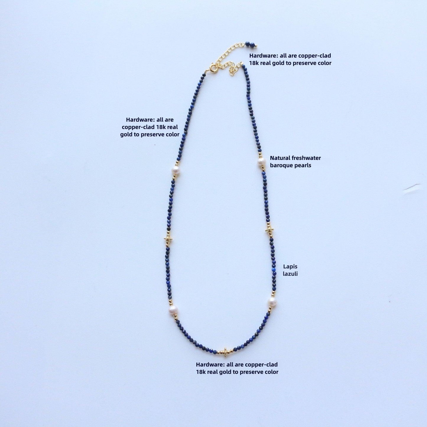 Blue Lapis Lazuli Fine Beaded Necklace | Freshwater Pearl Handmade Jewelry