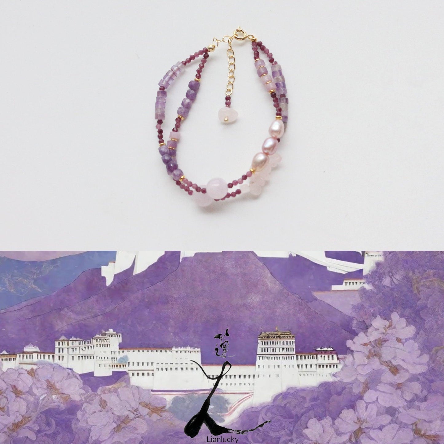 New Amethyst Lilac Stone Series Natural Bead Necklace, Bracelet & Wrist Mala Set