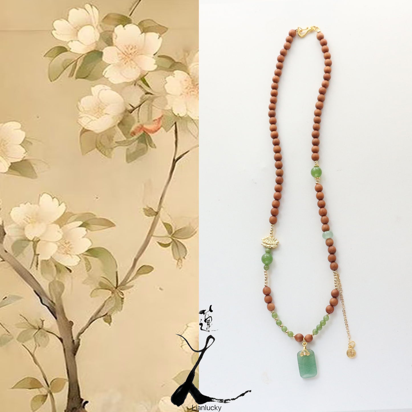 New Chinese-Style Sandalwood Beaded Necklace - Sweater Chain with Chalcedony Accessories