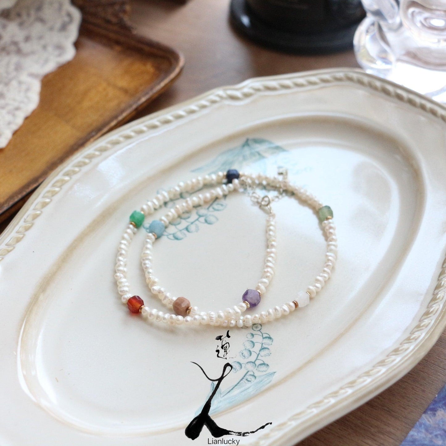 New Chinese Style Retro Pearl Handmade Beaded Necklace – Colorful Natural Stone Versatile Temperament Collarbone Chain Necklace