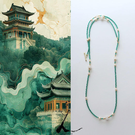 New Style Natural Stone Beaded Necklace - New Chinese-Style Pearl Collarbone Chain Fresh Green Long Sweater Chain