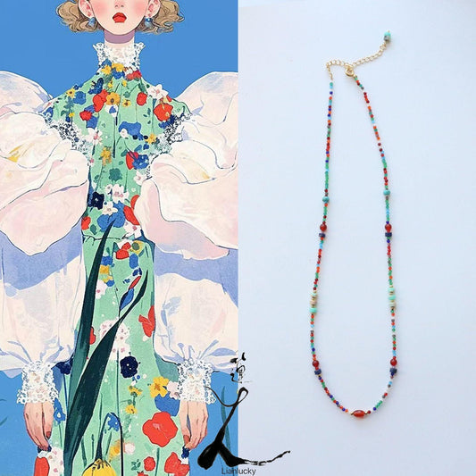 Niche Retro Candy Color Beaded Necklace | New Arrival