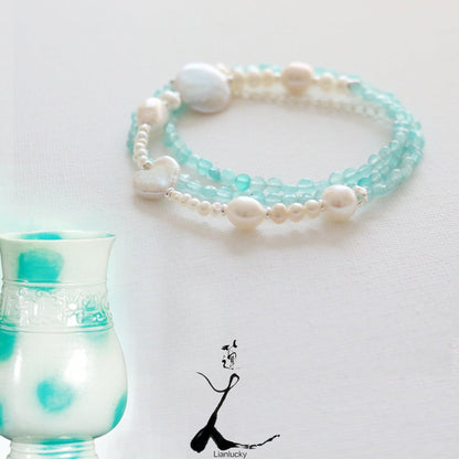 New arrivals Aqua Blue Tianheshi Beaded Baroque Freshwater Pearl Necklace