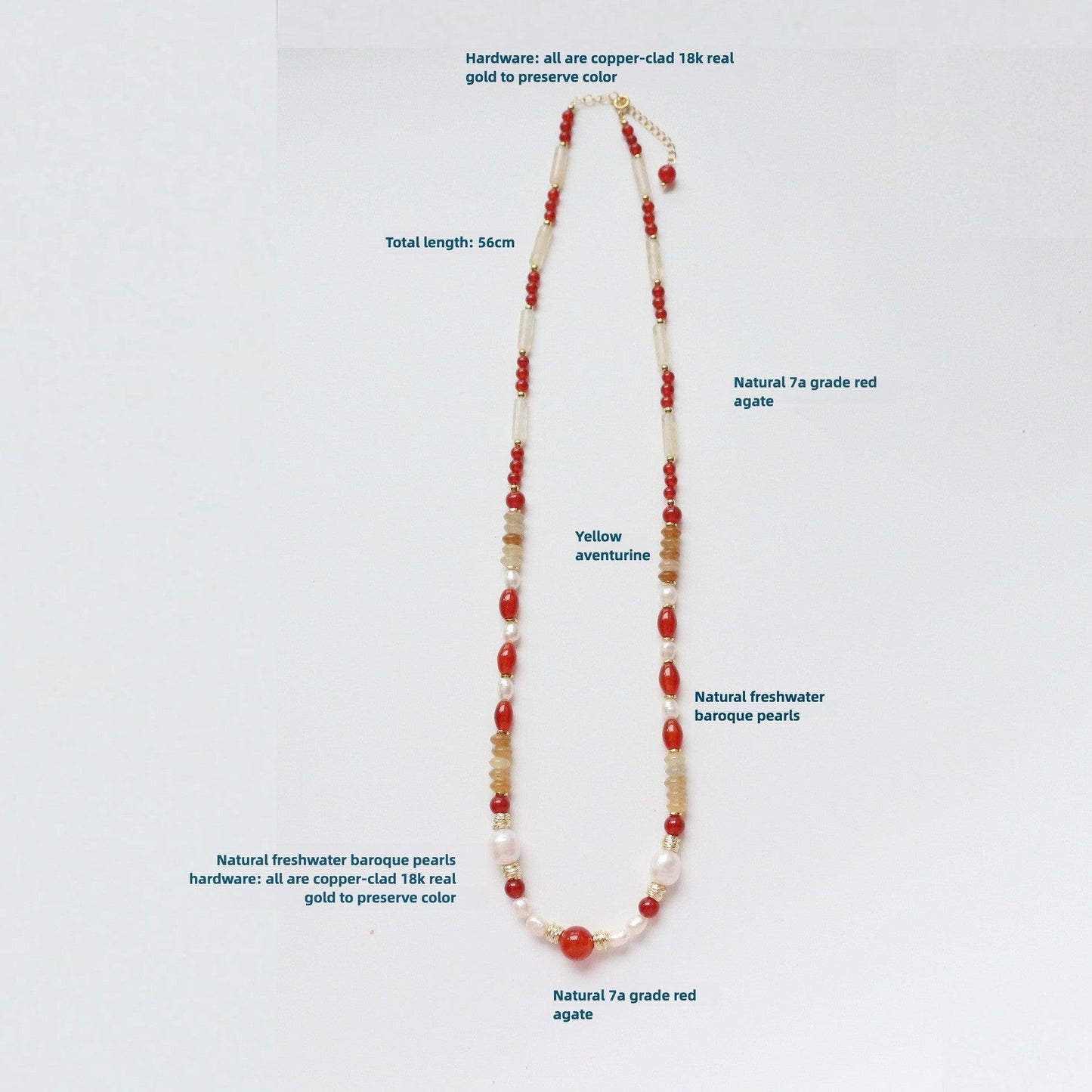 7A Grade Red Agate Yellow East Amber Freshwater Pearl Dunhuang Sweater Chain - Unique Creative Beaded Necklace