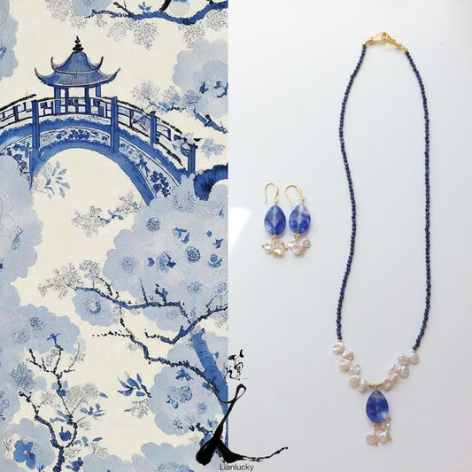 Blue Ice Cold New Chinese Natural Pearl Beaded Necklace - Lapis Lazuli Short Necklace