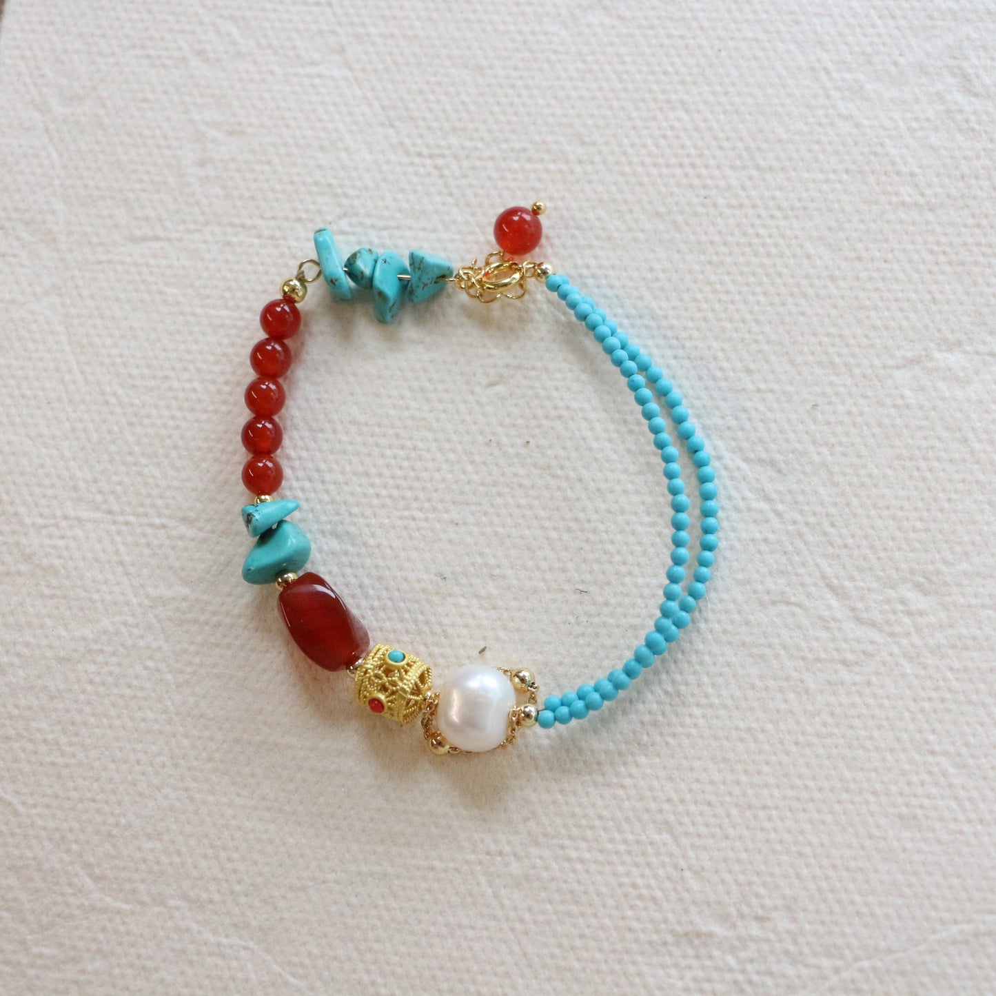 New arrivals Dunhuang Traditional Color Handbead Bracelet with Red Agate, Turquoise Pendant & Tasse