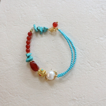 New arrivals Dunhuang Traditional Color Handbead Bracelet with Red Agate, Turquoise Pendant & Tasse