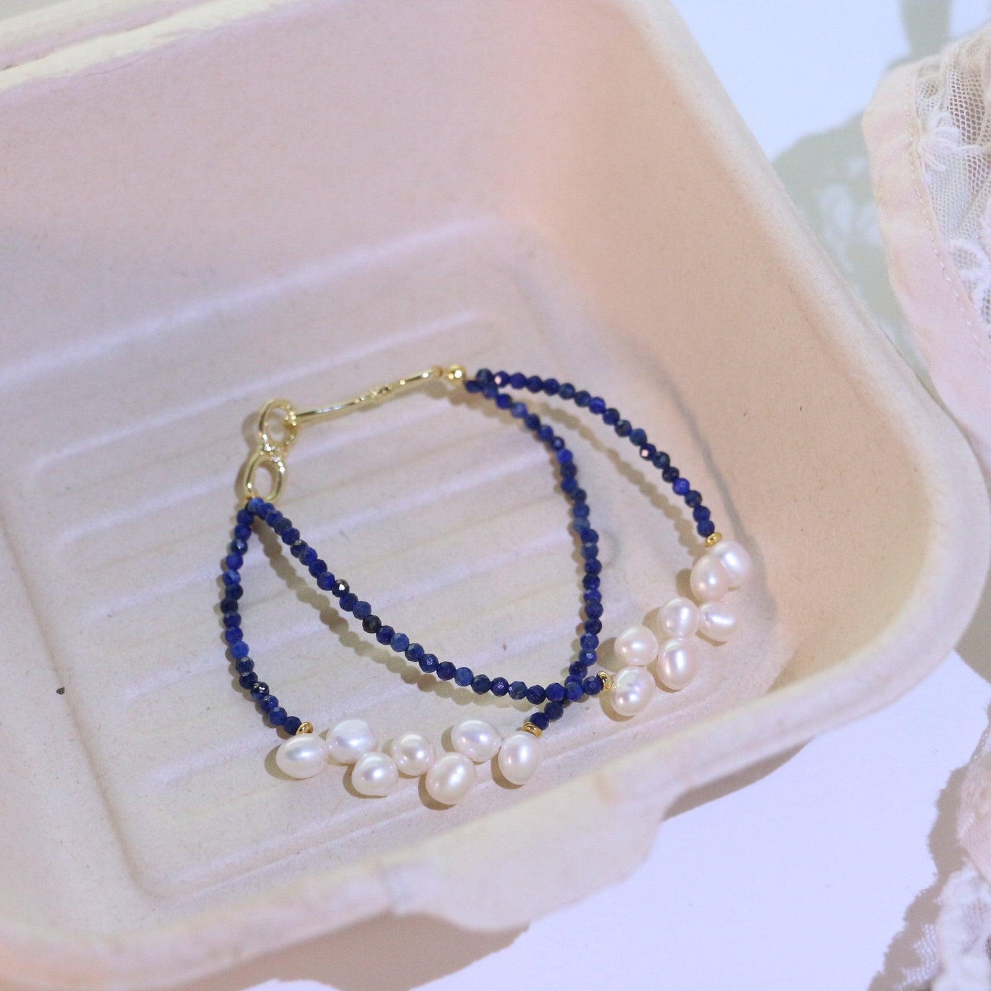 Lapis Lazuli Natural Freshwater Pearl Necklace with Petal Bead Pendant – Creative Fashion Long Chain Bracelet