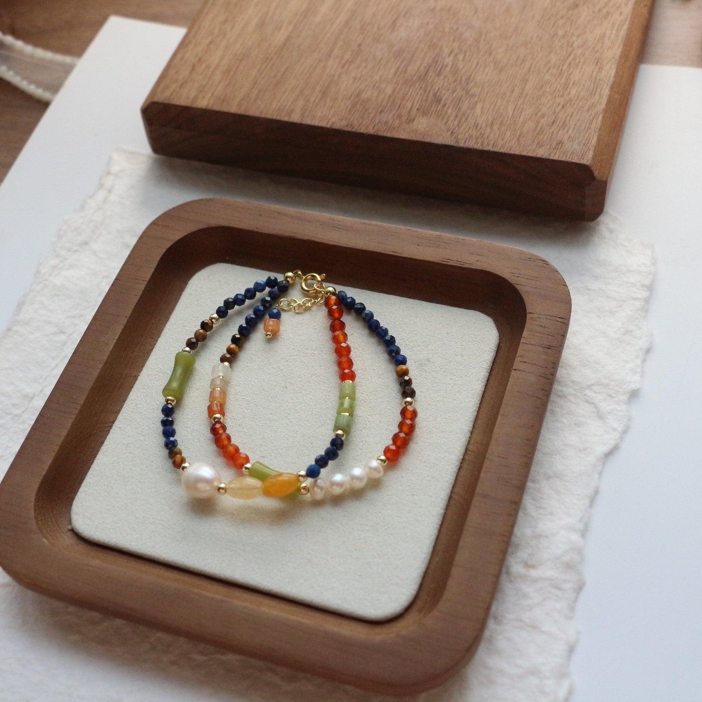 Rustic Colorful Natural Stone Beaded Necklace & Double Layer Bracelet – Unique Boho Style Jewelry