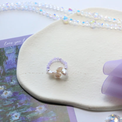 Purple Jade Double Layer Necklace with Natural Freshwater Pearls | Star Pendant Bracelet Ring Set