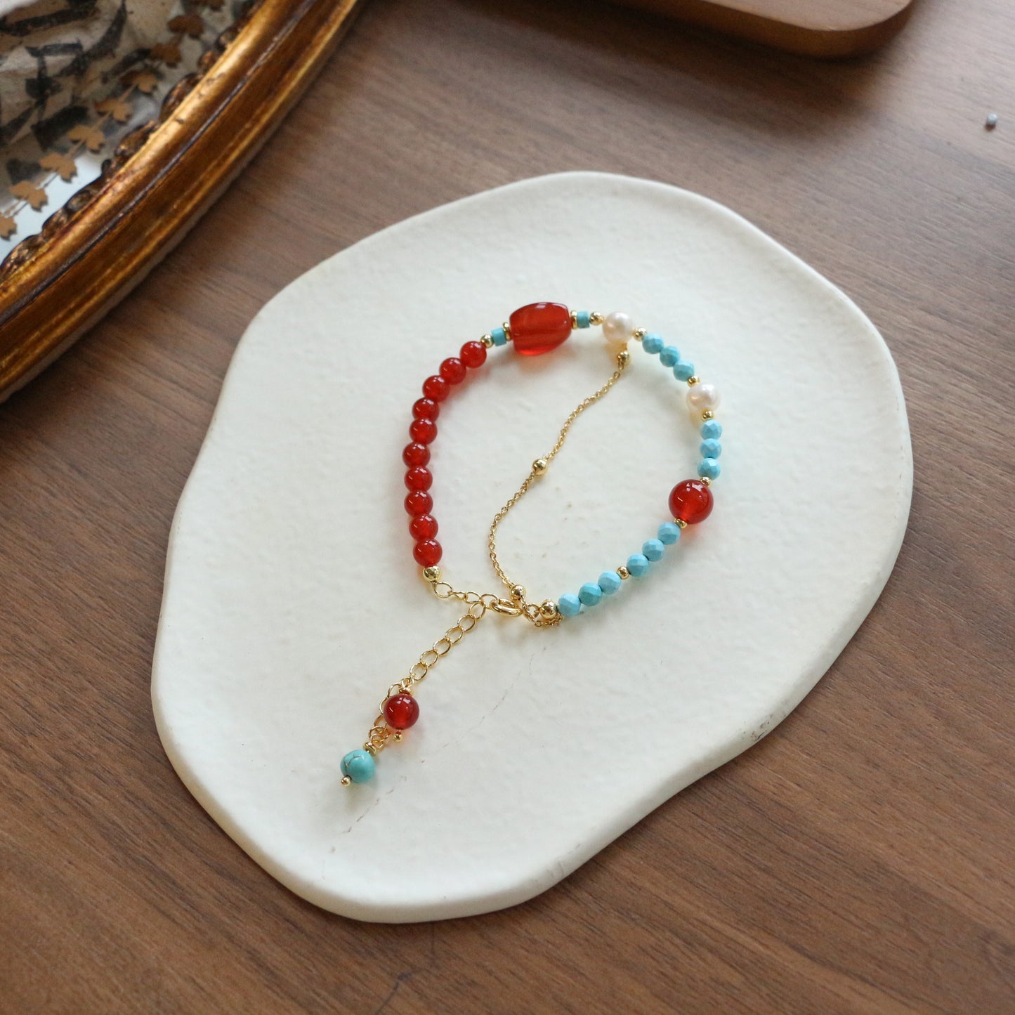 New arrivals Natural Freshwater Pearl Bracelet with Agate Beads | Minimalist Turquoise Dunhuang Style