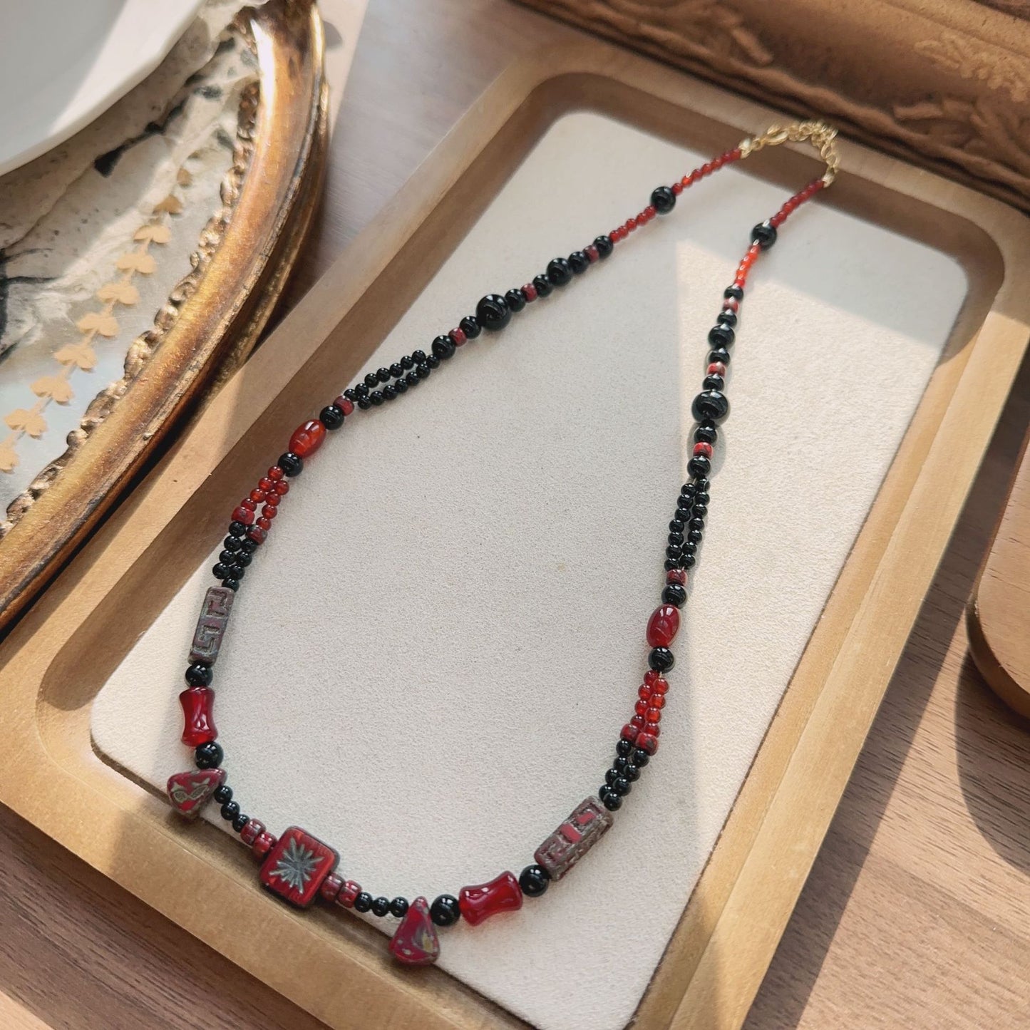 Vintage Court Style Black and Red Onyx Brazilian Style Choker Short Necklace