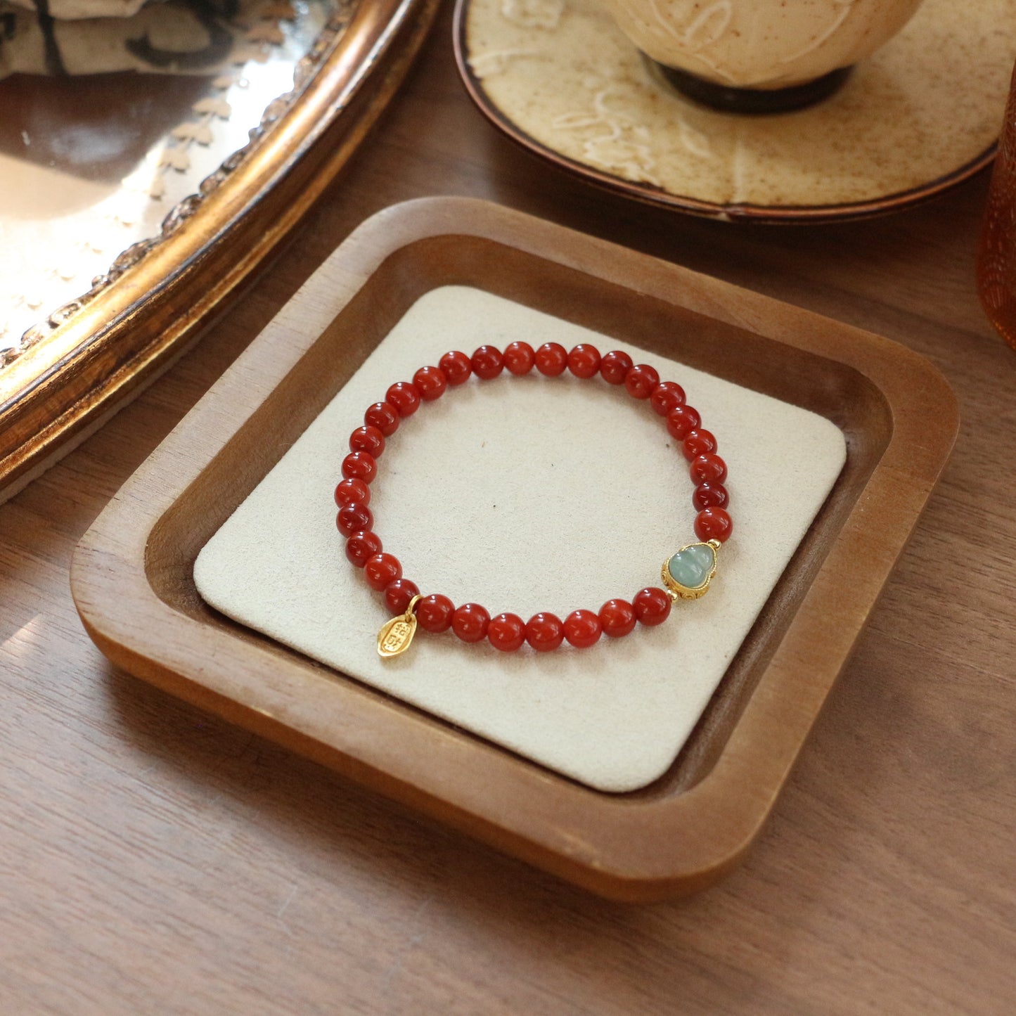 New arrivals Vintage Beaded New Year South Red Jade Gourd Bracelet