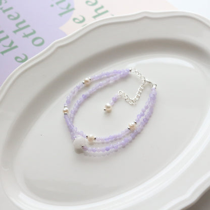 Purple Jade Double Layer Necklace with Natural Freshwater Pearls | Star Pendant Bracelet Ring Set