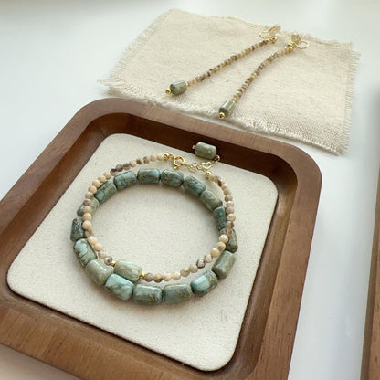 New Chinese-Style Gray-Green Natural Stone Necklace and Bracelet Set