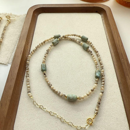 New Chinese-Style Gray-Green Natural Stone Necklace and Bracelet Set